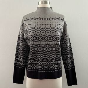Joie Fair Isle Nordic Mock Neck Pullover Sweater Ombré Gray Black Medium NWT